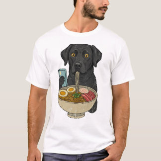 T-shirt Chien Labrador Noir Mignon Tenant un Téléphone et