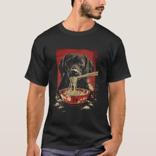 T-shirt Chien Labrador Retriever noir mangeant des nouille