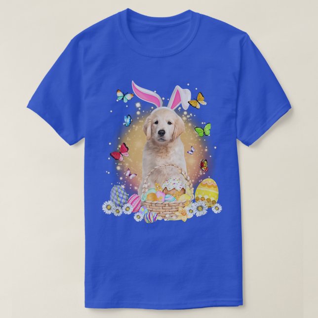 T-shirt Chien lapin d'or retriever avec panier d'oeufs de  (Design devant)