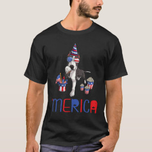 T-shirt Chien Lunettes Pit Bull Drapeau Américain Funny Me
