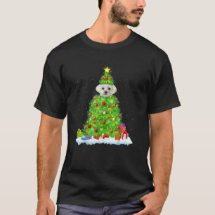 T-shirt Chien maltais Xmas de l'éclairage arbre drôle Ma