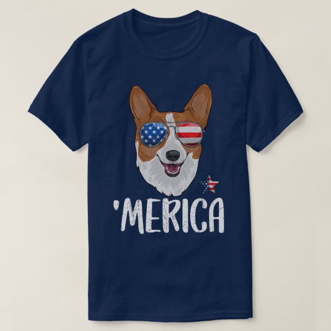 T-shirt Chien Merica Corgi 4 juillet drapeau américain  (Design devant)