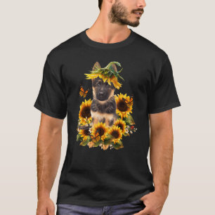 T-shirt Chien mignon de tournesol berger allemand Papillon