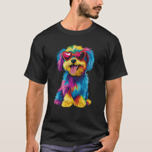 T-shirt Chien mignon en arc-en-ciel portant des lunettes C