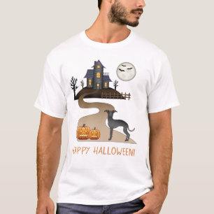T-shirt Chien mignon Noir Et Maison Hantée Halloween Hallo