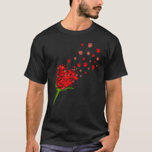 T-shirt Chien mignon Paw Valentine's Day Flower Red Hearts