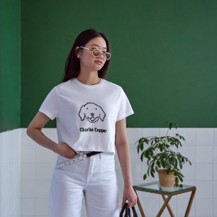 T-shirt chien mignon pw pixel tête or retraceur blanc