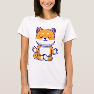 T-shirt Chien mignon shiba inu faisant du yoga méditation
