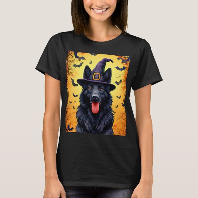 T-shirt Chien mignon sur la scène d'Halloween avec Citroui (Devant)