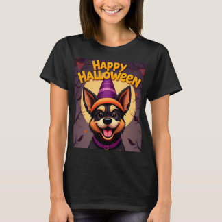T-shirt Chien mignon sur la scène d'Halloween avec Citroui