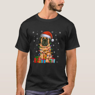 T-shirt Chien Moche Noël Éclairage Santa Hat Français Mast