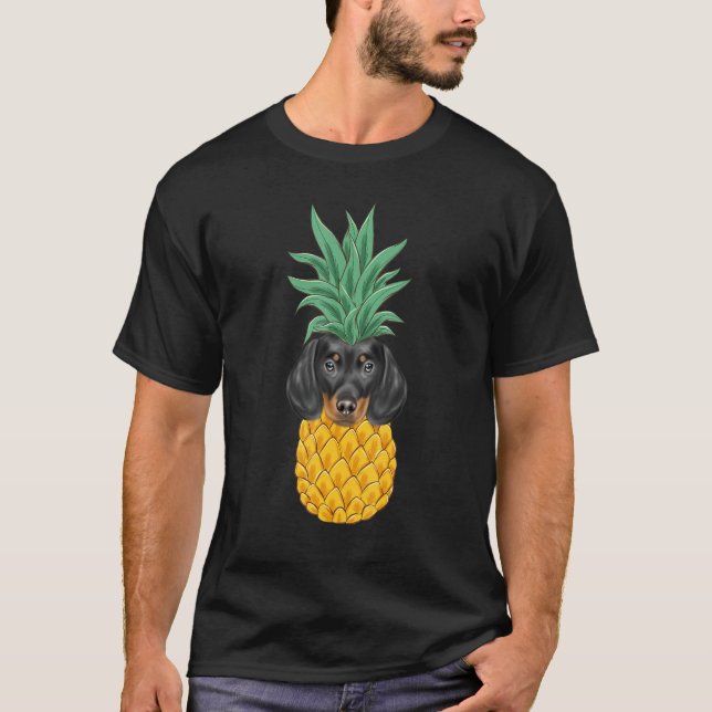 T-shirt Chien noir ananas Dachshund (Devant)