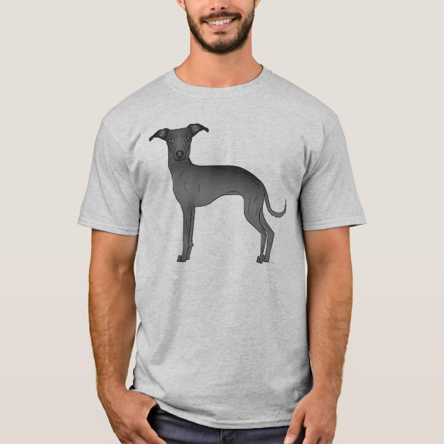 T-shirt Chien noir italien Greyhound mignon caricaturé (Devant)