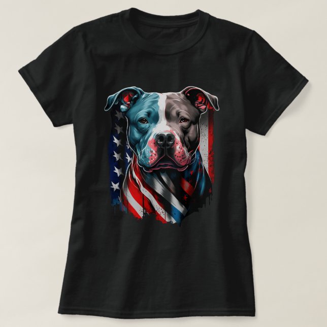 T-shirt Chien patriotique américain Pitbull Terrier USA (Design devant)
