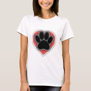 T-shirt Chien Paw Dans Le Coeur Rouge Avec Les Outlines