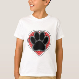 T-shirt Chien Paw Dans Le Coeur Rouge Avec Les Outlines
