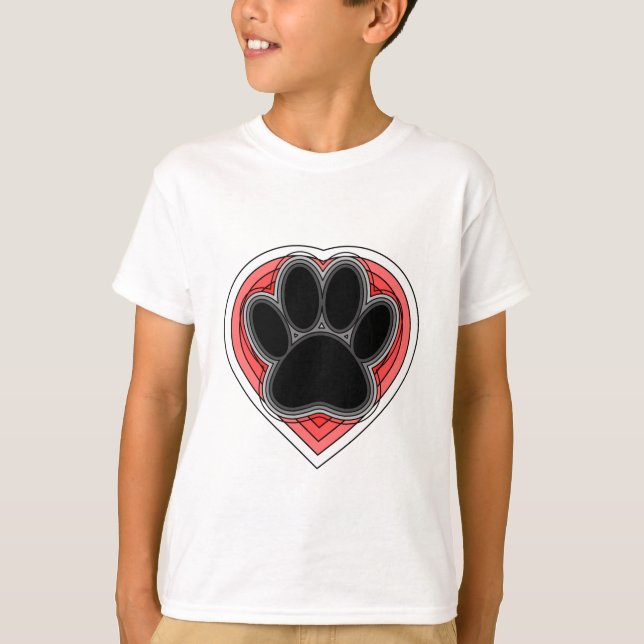 T-shirt Chien Paw Dans Le Coeur Rouge Avec Les Outlines (Devant)