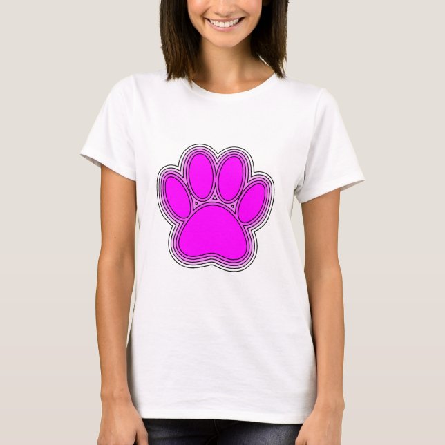 T-shirt Chien Paw En Rose Avec Des Contours (Devant)