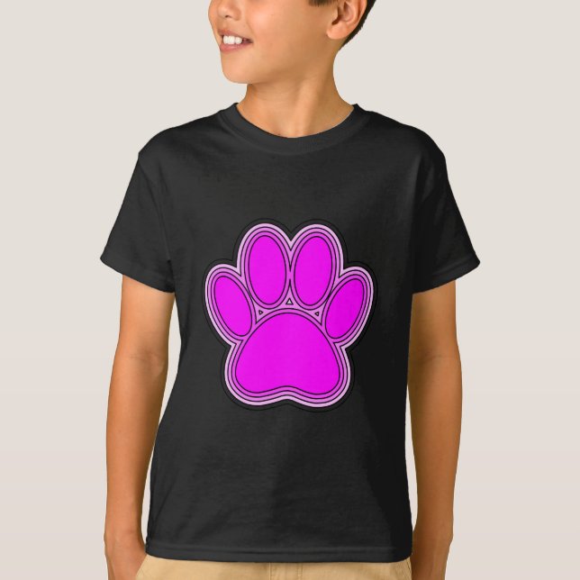 T-shirt Chien Paw En Rose Avec Des Contours (Devant)