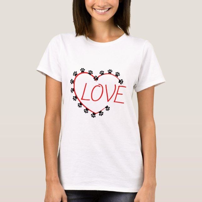 T-shirt Chien Paws Red Heart Love (Devant)