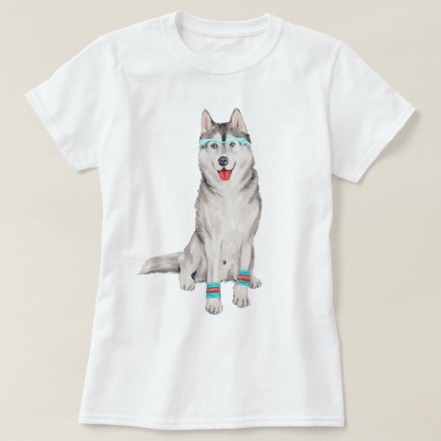 T-shirt Chien peint à la main de chien de traîneau (Design devant)