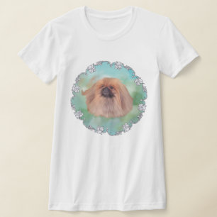 T-shirt Chien Pékinois sur fond aigue-marine