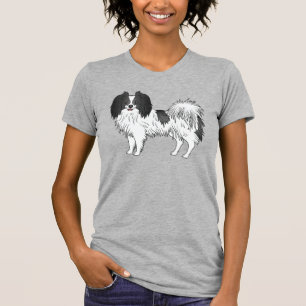 T-shirt Chien Phalène Mignon Noir Et Blanc Avec Visage Sou