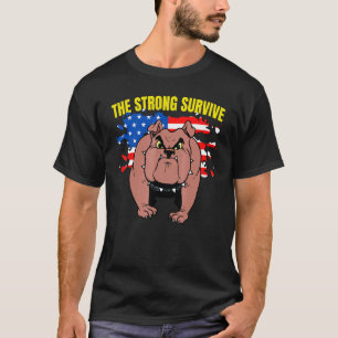 T-shirt Chien Pitbull Biker Drapeau Américain   Les Forts 
