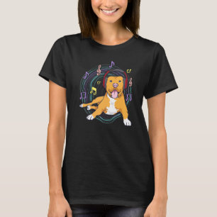 T-shirt Chien Pitbull Mignon Écoutant de la Musique Pitbul