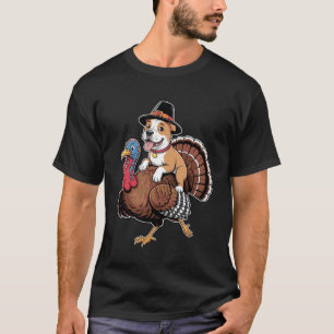 T-shirt Chien Pitbull Pèlerin à la mode Chevauchant Dinde