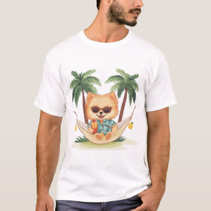 T-shirt Chien Poméranien Dans Une Chemise Hawaïenne Hammoc