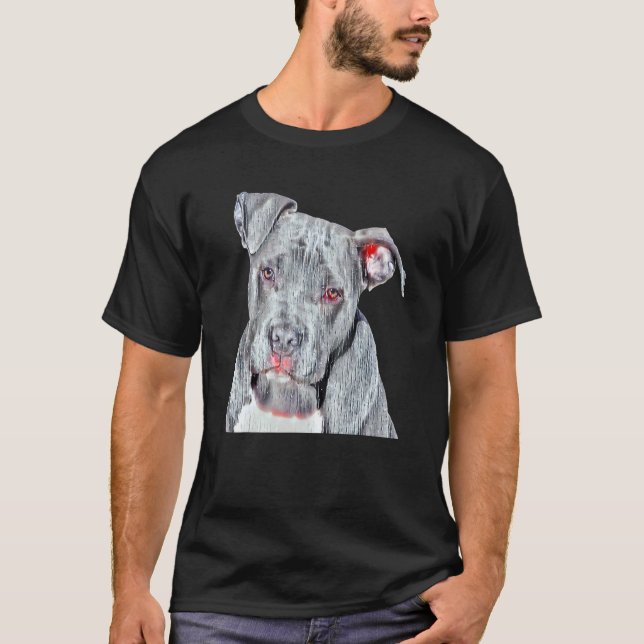 T-shirt Chien Portrait Filtre Photo Pot Bull Chien (Devant)