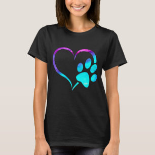 T-shirt Chien pourpre Cyan Turquoise Coeur Empreinte de pa