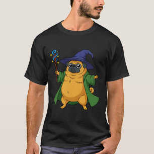 T-shirt Chien Pug De Sorcier Mignon Tenant Un Bâton Magiqu