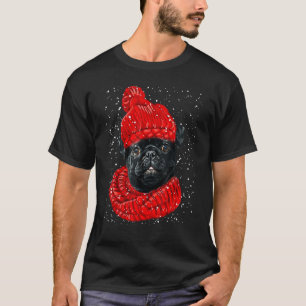 T-shirt Chien Pug Écharpe de Noël Chapeau Rouge d'Hiver