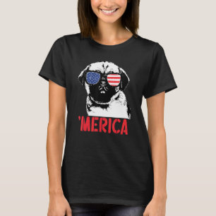 T-shirt Chien Pug Mérica Lunettes de soleil Drapeau Améric