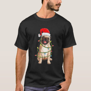 T-shirt Chien Pug Mignon Chapeau De Père Noël Avec Lumière