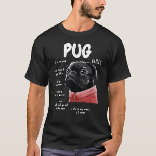 T-shirt Chien Pug Noir Drôle Règles Cadeaux Hommes Femmes