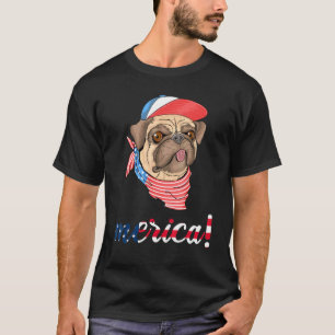T-shirt Chien Pug Patriotique Hommes 4 Juillet Merica
