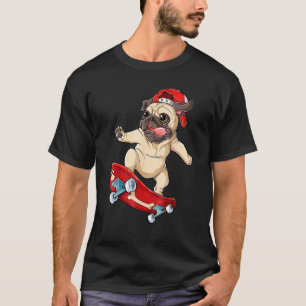 T-shirt Chien Pug Skateboard Planche à roulettes