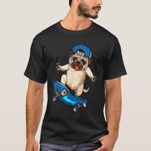 T-shirt Chien Pug Skateur Planche à Roulettes Planche à Ro