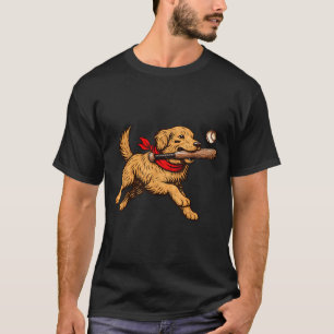 T-shirt Chien Retriever doré drôle jouant au baseball D