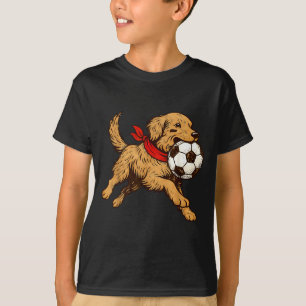 T-shirt Chien Retriever Doré Drôle Jouant au Football Jour