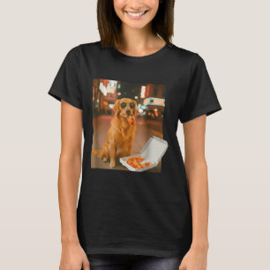 T-shirt Chien retriever doré drôle mangeant une pizza meme