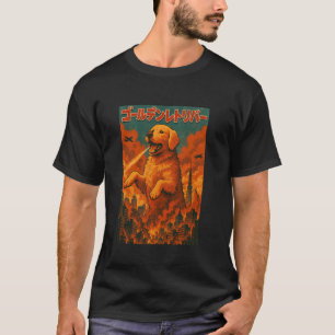 T-shirt Chien Retriever doré Kaiju Monstre Vintage Japonai