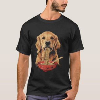 T-shirt Chien Retriever doré mangeant des nouilles Ramen