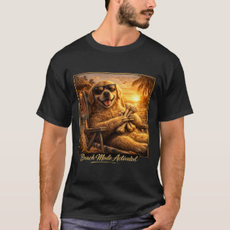 T-shirt Chien Retriever Doré Mode Plage Activée