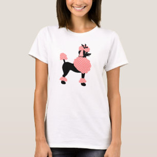 T-shirt Chien rose de jupe de caniche rétro et noir de le