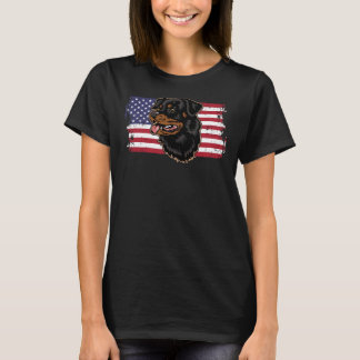 T-shirt Chien Rottweiler Chien Drapeau Américain Chien