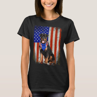 T-shirt Chien Rottweiler Drapeau américain 4 juillet Patri